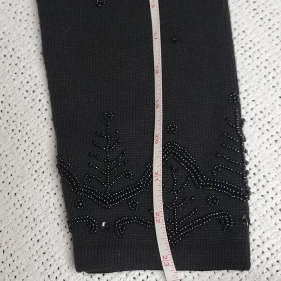 Talbots Embellished Beaded & Embroidered Sz. L 100% WOOL Black Holiday Cardigan - Picture 9 of 9